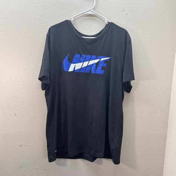 Nike Mens Large Center Swoosh Shirt Spell-Out Black Cotton Crew Dri Fit L - Picture 1 of 3